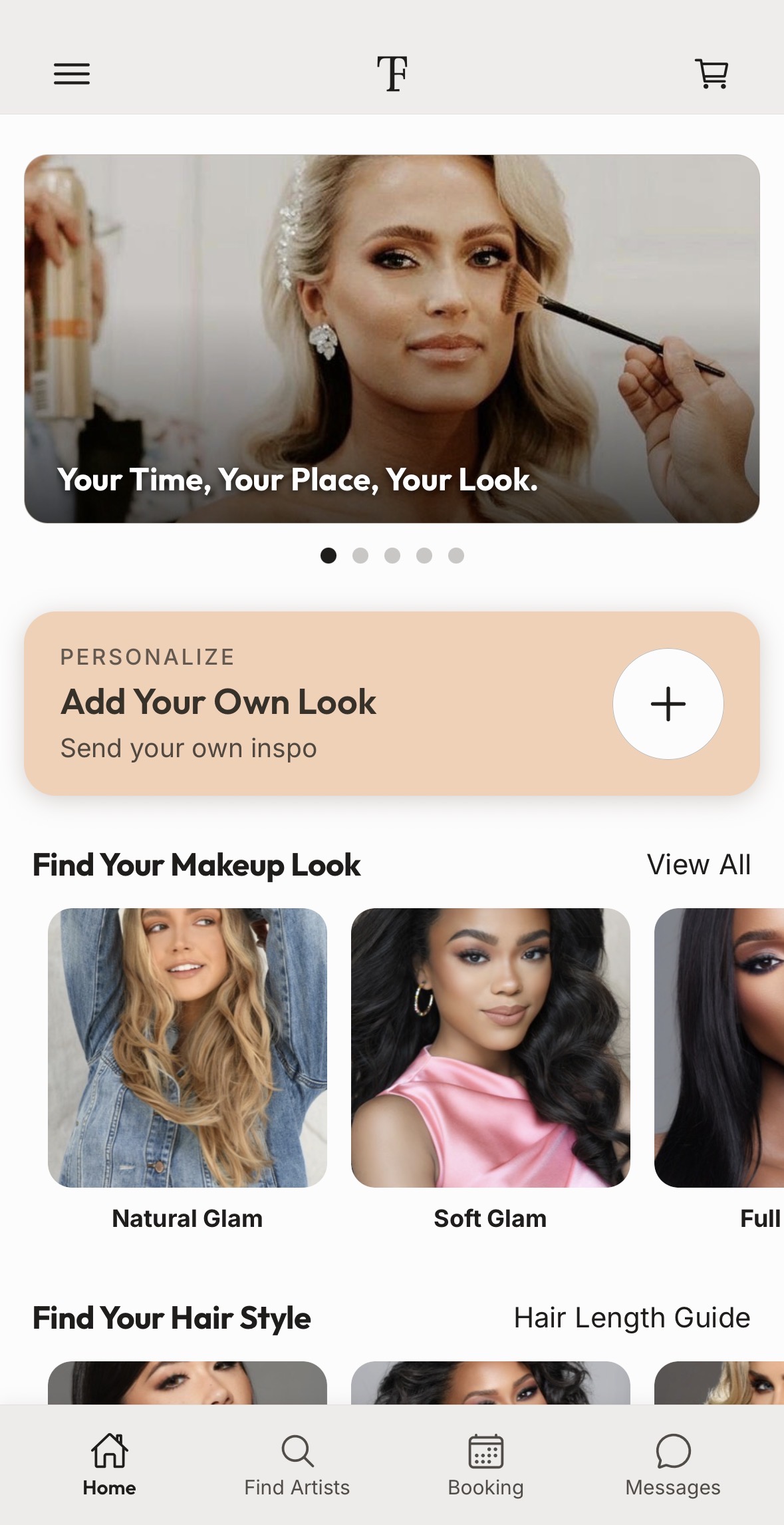 Totally Flawless app home — your time, your place, your look