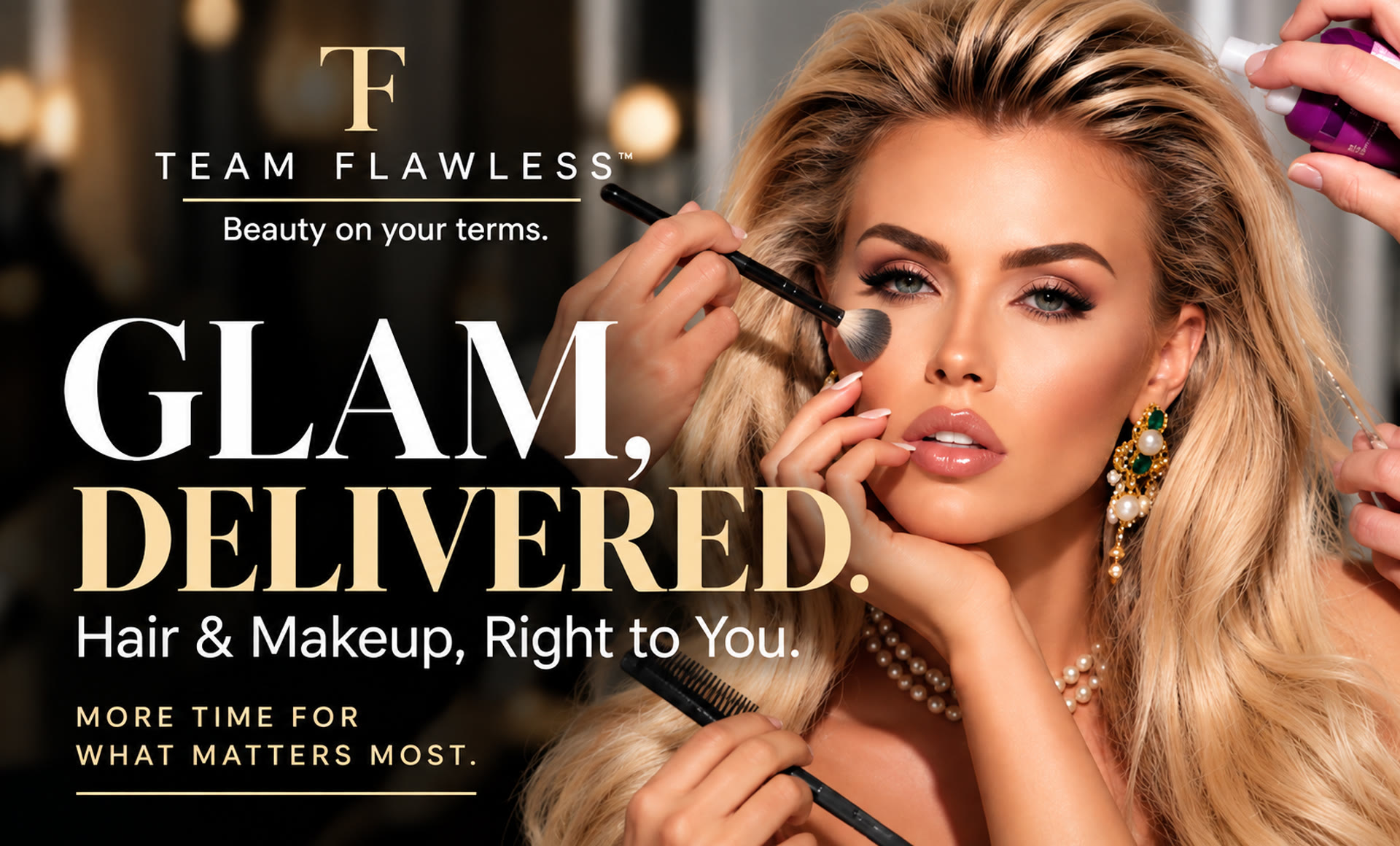 Team Flawless traveling makeup artist working on location in Houston